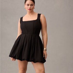 Anthropologie 18W Aureta Black Linen Blend Corset Bubble Mini Plus Dress LBD 2X